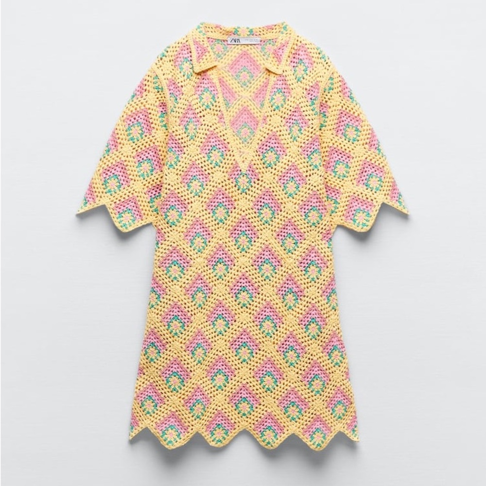Zara 1970s multi-color crochet mini dress